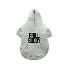 Load Image into Gallery viewer, Butcher Block Grill Buddy Dog Hoodie Grey Back