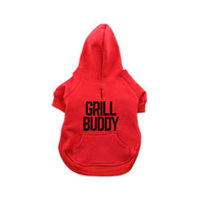 Load Image into Gallery viewer, Butcher Block Grill Buddy Dog Hoodie Red Back