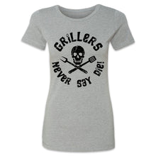 Load Image into Gallery viewer, Butcher Block Grillers Never Say Die Tee Ladies Heather Grey