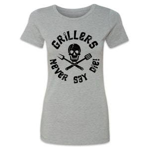 Butcher Block Grillers Never Say Die Tee Ladies Heather Grey