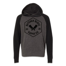 Load Image into Gallery viewer, Butcher Block Logo Hoodie Youth Carbon Black