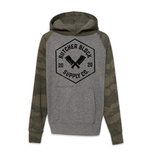 Load Image into Gallery viewer, Butcher Block Logo Hoodie Youth Nickel Camo