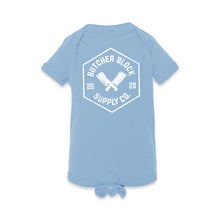 Load Image into Gallery viewer, Butcher Block Logo Onesie Kids Blue