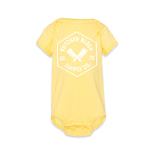 Load Image into Gallery viewer, Butcher Block Logo Onesie Kids Butter