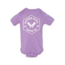 Load Image into Gallery viewer, Butcher Block Logo Onesie Kids Lavender