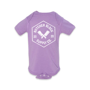 Butcher Block Logo Onesie Kids Lavender