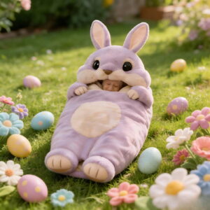 Fluffy Bunny Sleeping Bag for Adults, Adorable Plush Bunny Envelope Sleeping Bag for Camping Sleepovers & Home Lounging, Washable Warm Blanket, Soft & Warm Design(Purple)