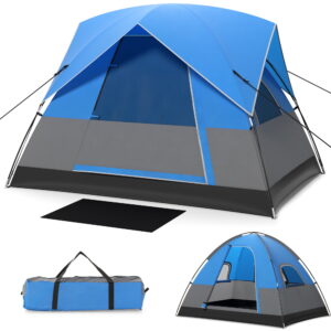 Gymax Camping Tent for 2-3 People Waterproof & Windproof Family Dome Tent w/ Rainfly Blue