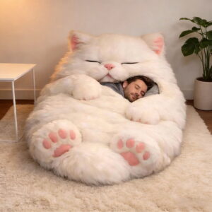 Plush Cat Sleeping Bag for Adults, 69×31Inch Soft Envelope-Style Sleeping Bag for Camping, Sleepovers, and Cozy Indoor Lounging, Cozy Flannel Blanket Pouch (A)