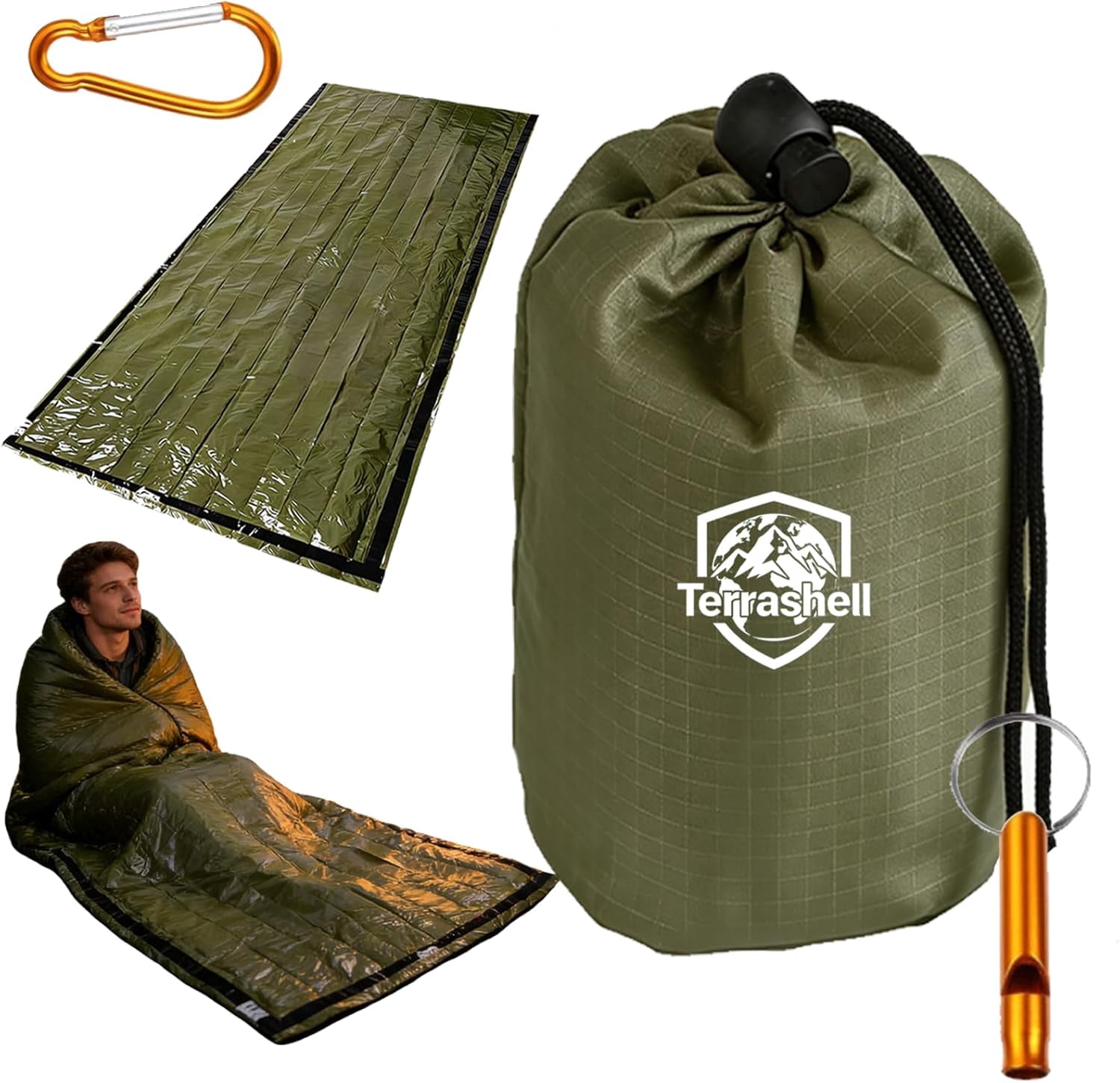 Sleeping Bag, Terrashell Blanket, Emergency Sleeping Bag, Compact Lightweight, Waterproof, Heat Blanket Survival for Survival Kit Car Camping Gear Hiking Go (25 μm)