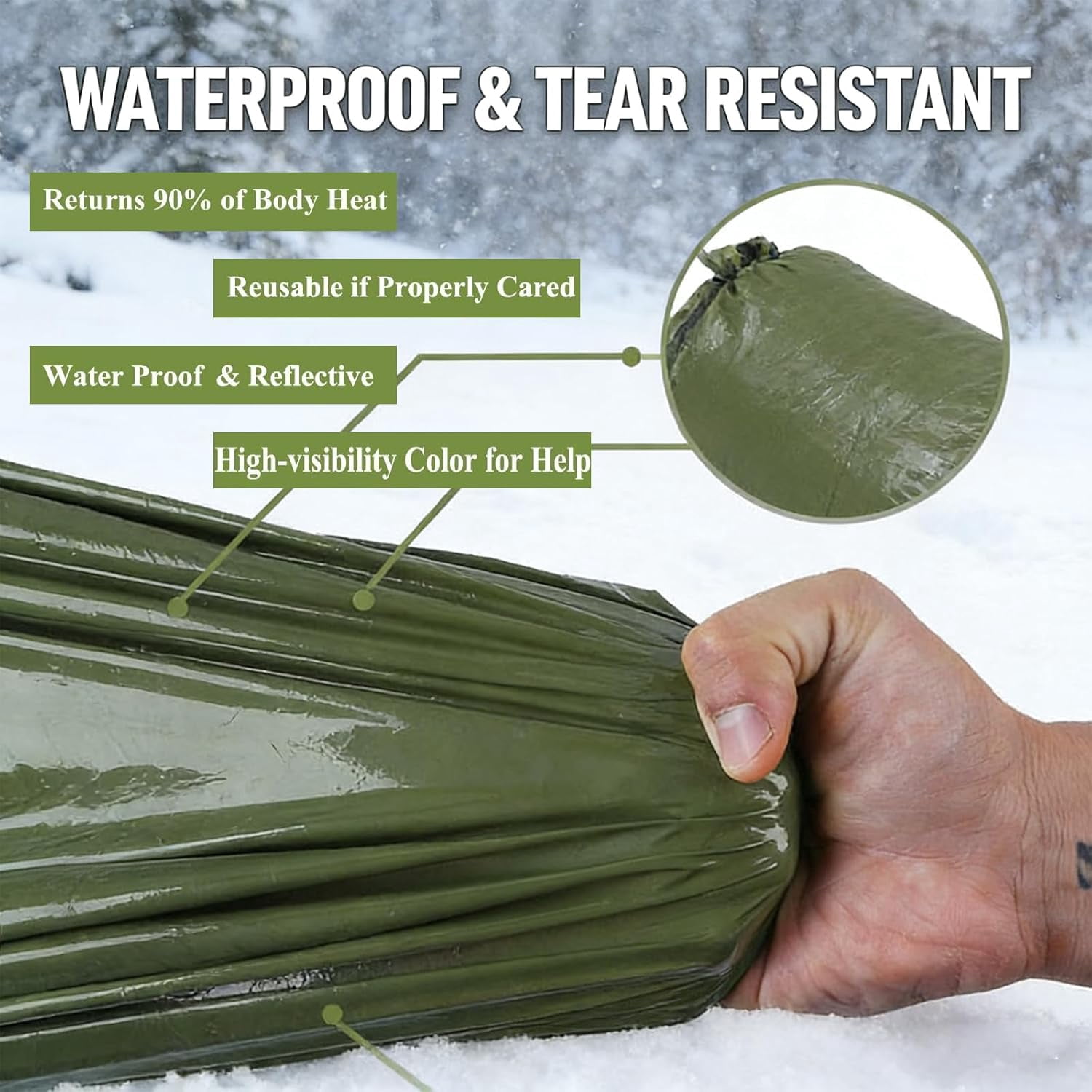 Sleeping Bag, Terrashell Blanket, Emergency Sleeping Bag, Compact Lightweight, Waterproof, Heat Blanket Survival for Survival Kit Car Camping Gear Hiking Go (25 μm) - Image 3