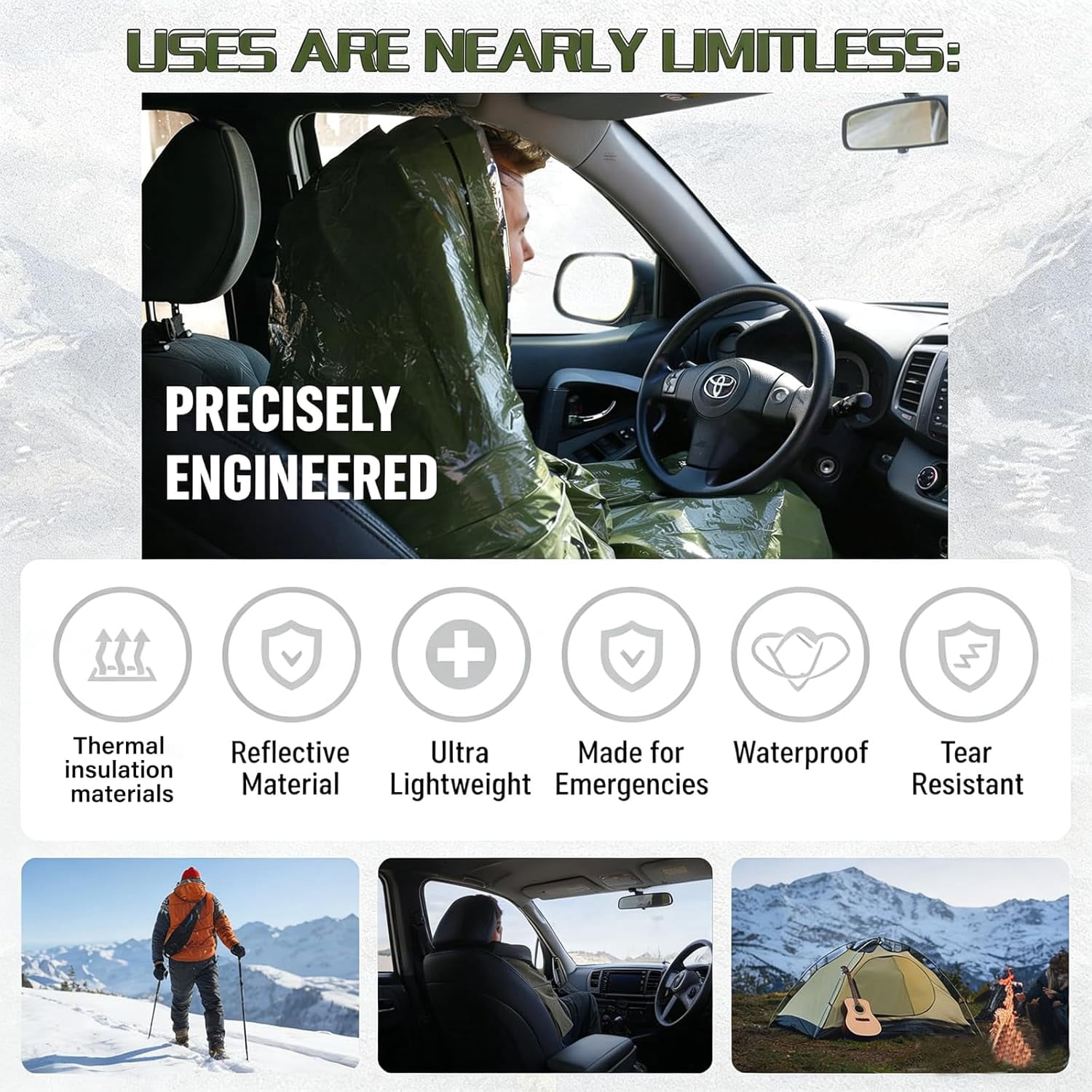 Sleeping Bag, Terrashell Blanket, Emergency Sleeping Bag, Compact Lightweight, Waterproof, Heat Blanket Survival for Survival Kit Car Camping Gear Hiking Go (25 μm) - Image 5