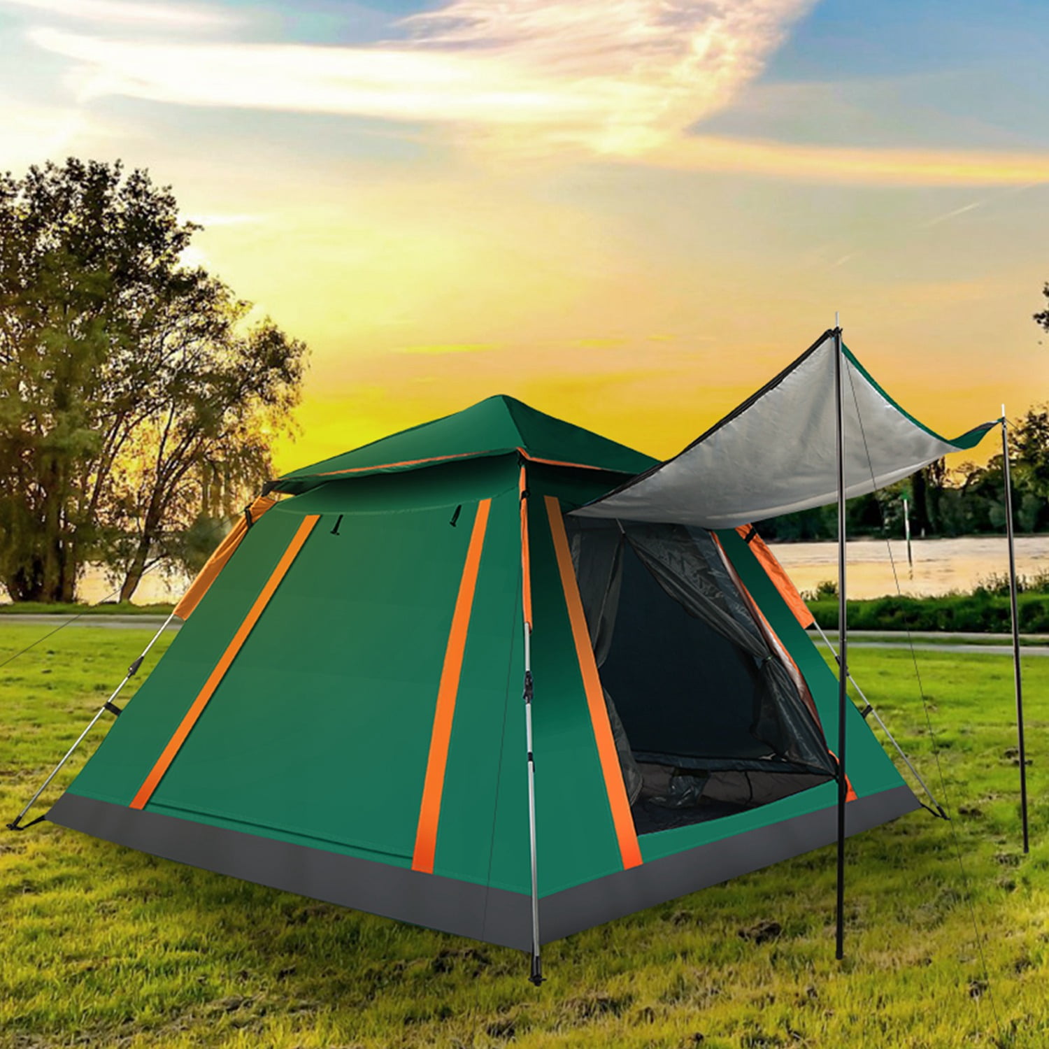 60-Second Setup 4-5 Person Family Camping Tent - Lightweight Portable Dome Tent with Dual Mosquito Net Windows, Waterproof Rainfly for Outdoor, Hiking & Backpacking,Green