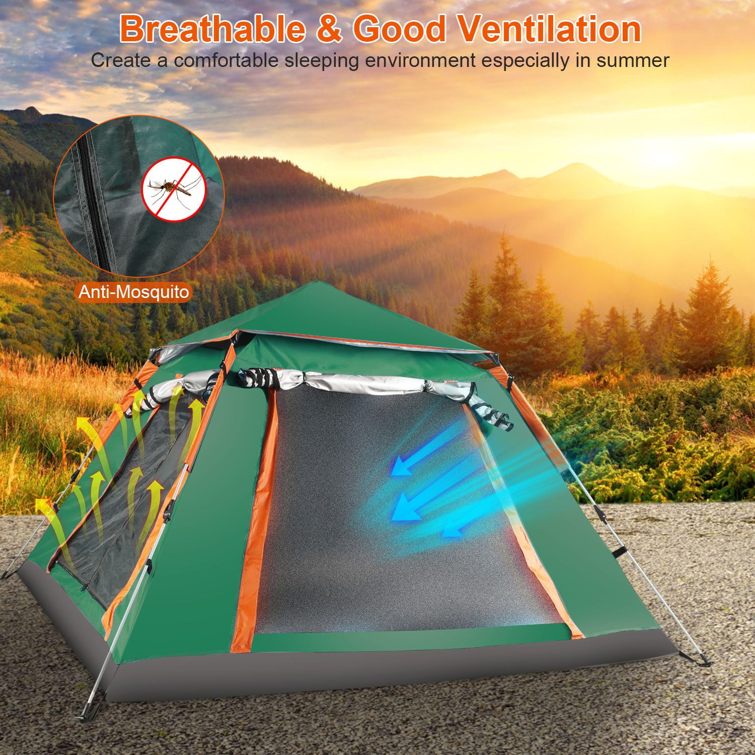 60-Second Setup 4-5 Person Family Camping Tent - Lightweight Portable Dome Tent with Dual Mosquito Net Windows, Waterproof Rainfly for Outdoor, Hiking & Backpacking,Green - Image 4