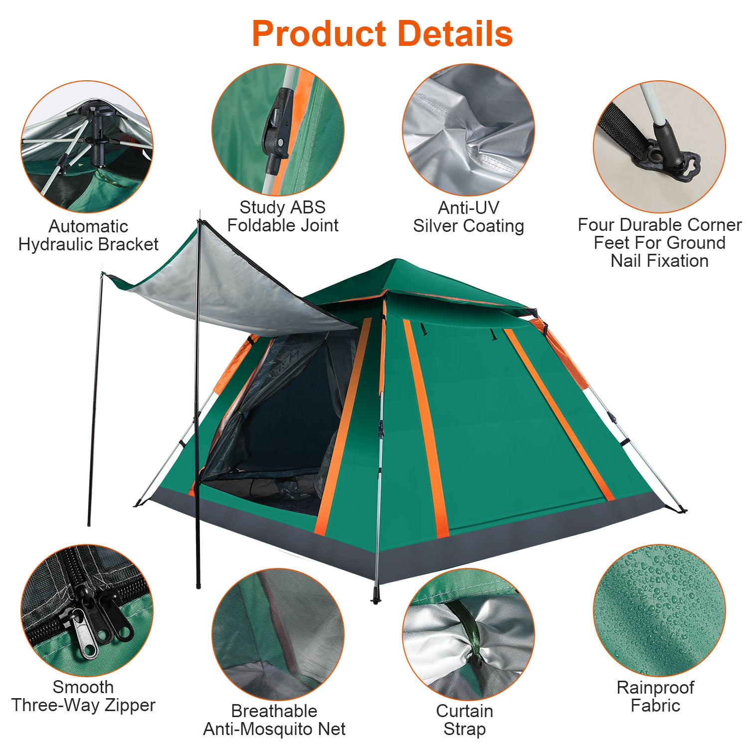 60-Second Setup 4-5 Person Family Camping Tent - Lightweight Portable Dome Tent with Dual Mosquito Net Windows, Waterproof Rainfly for Outdoor, Hiking & Backpacking,Green - Image 7