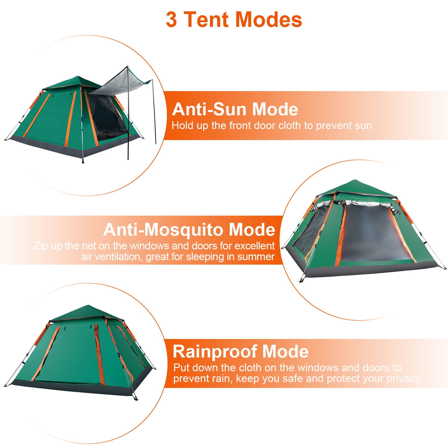60-Second Setup 4-5 Person Family Camping Tent - Lightweight Portable Dome Tent with Dual Mosquito Net Windows, Waterproof Rainfly for Outdoor, Hiking & Backpacking,Green - Image 9