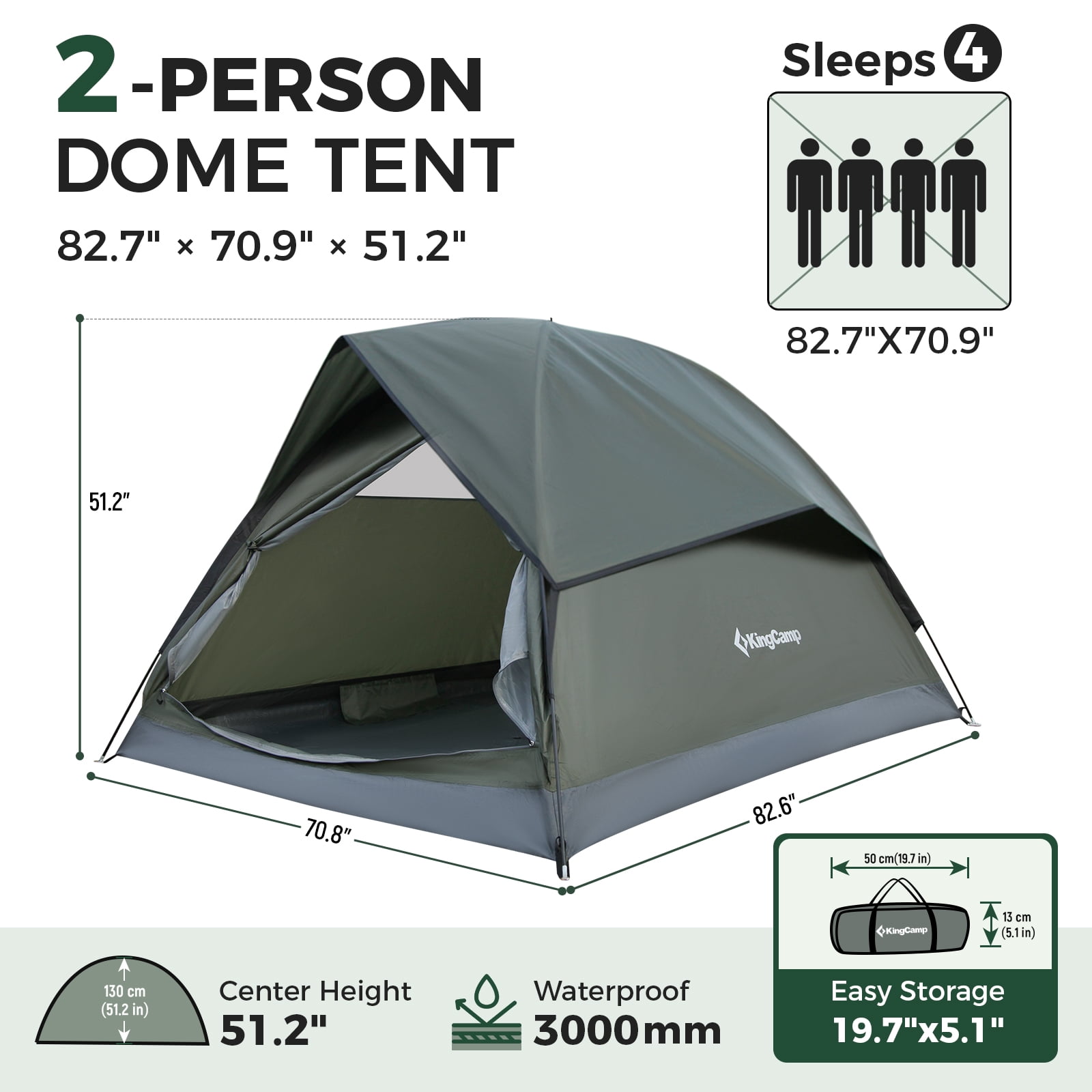 KingCamp 2-Person Camping Tent, Waterproof Tent for Camping with Rain Fly and Carrying Bag, Huge Door for Camping, Hiking, Travel - Image 6