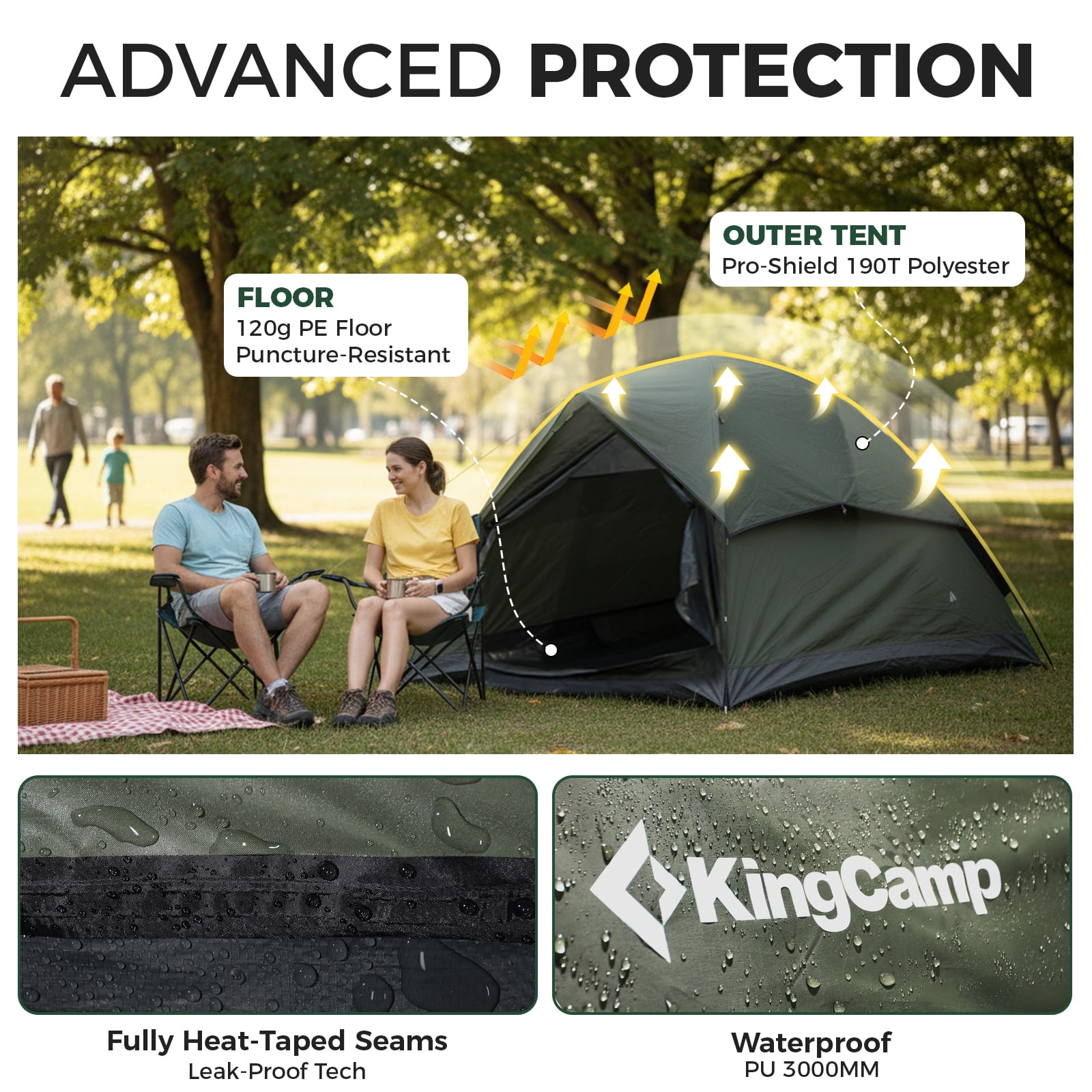 KingCamp 2-Person Camping Tent, Waterproof Tent for Camping with Rain Fly and Carrying Bag, Huge Door for Camping, Hiking, Travel - Image 7