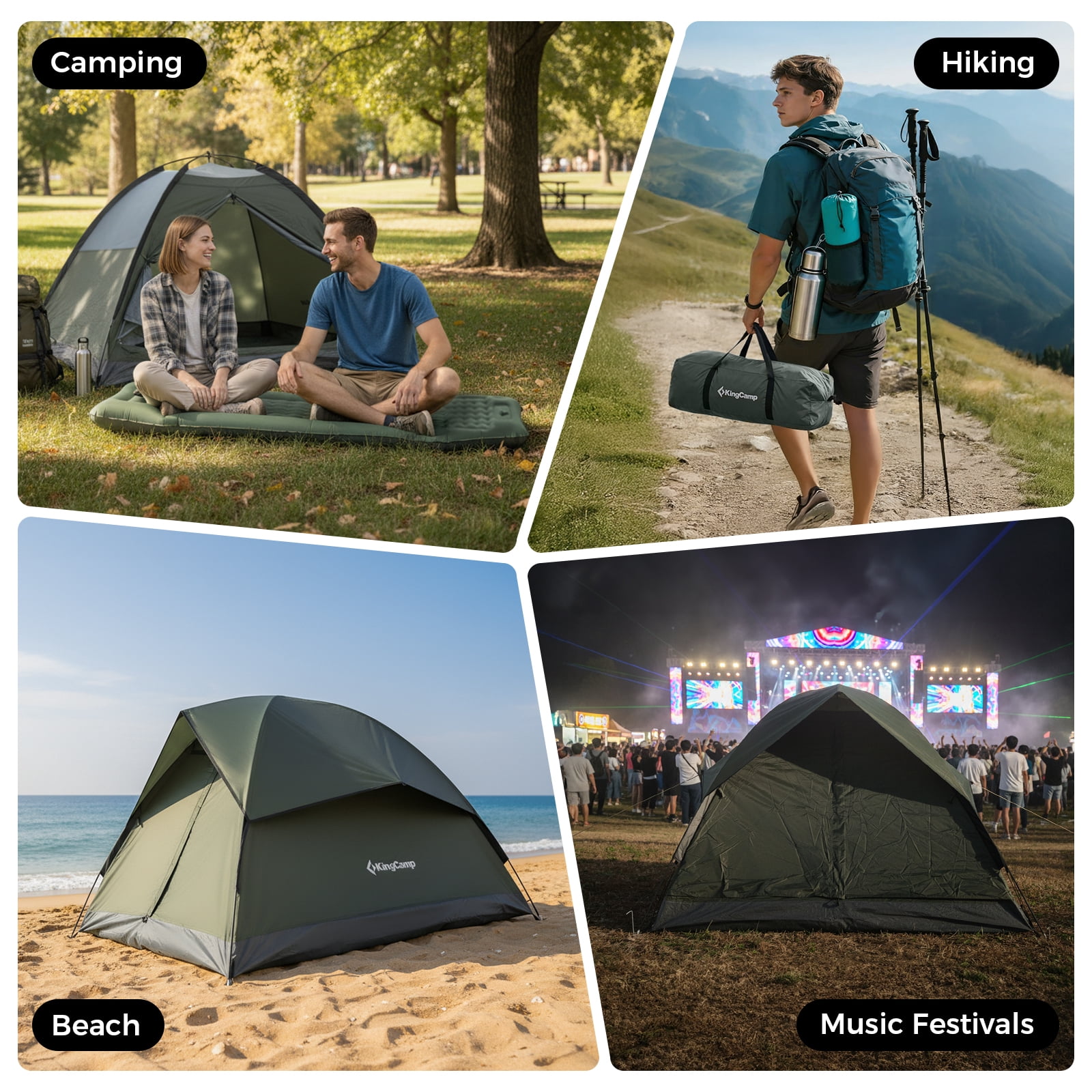KingCamp 2-Person Camping Tent, Waterproof Tent for Camping with Rain Fly and Carrying Bag, Huge Door for Camping, Hiking, Travel - Image 9