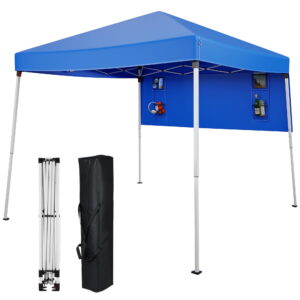 Vecukty 8ft x 8ft Top/10ft x 10ft Base Pop up Canopy Tent With Four Storage Bags For Garden,Beach Instant Tent Carry Bag,Blue