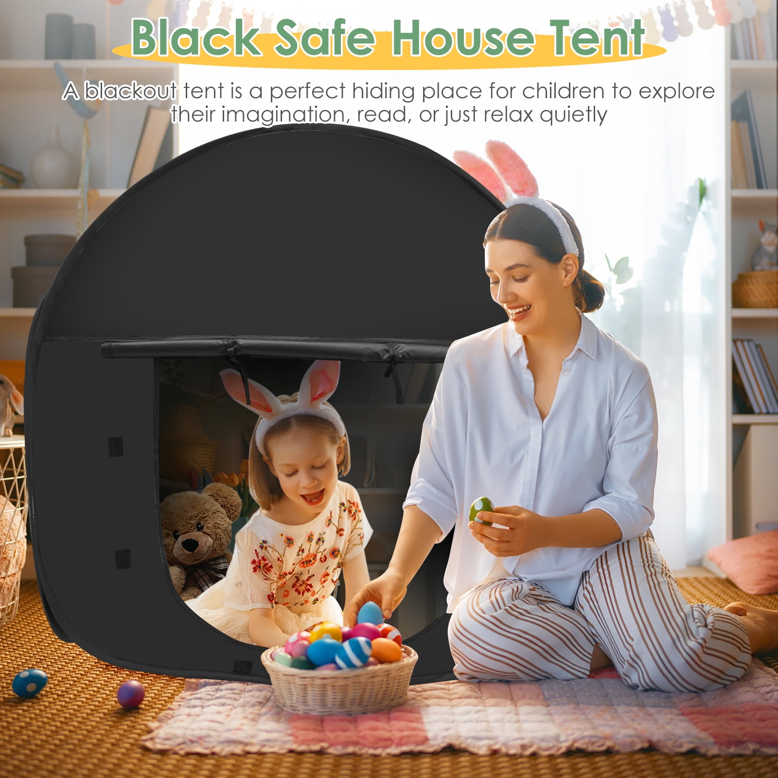 AEVXKHI Pop Up Blackout Calming Tent with 2 Windows, Easy to Set Up, Foldable Calm Down Black Tent, Comfortable Accommodate 1 to 2 People Calm Corner Tent for Kids - Image 2