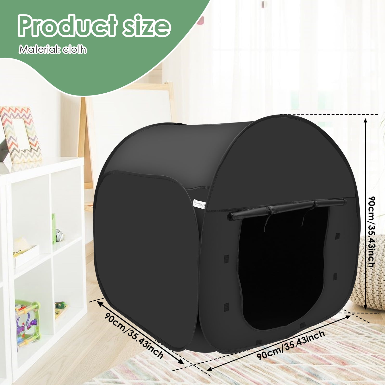 AEVXKHI Pop Up Blackout Calming Tent with 2 Windows, Easy to Set Up, Foldable Calm Down Black Tent, Comfortable Accommodate 1 to 2 People Calm Corner Tent for Kids - Image 3