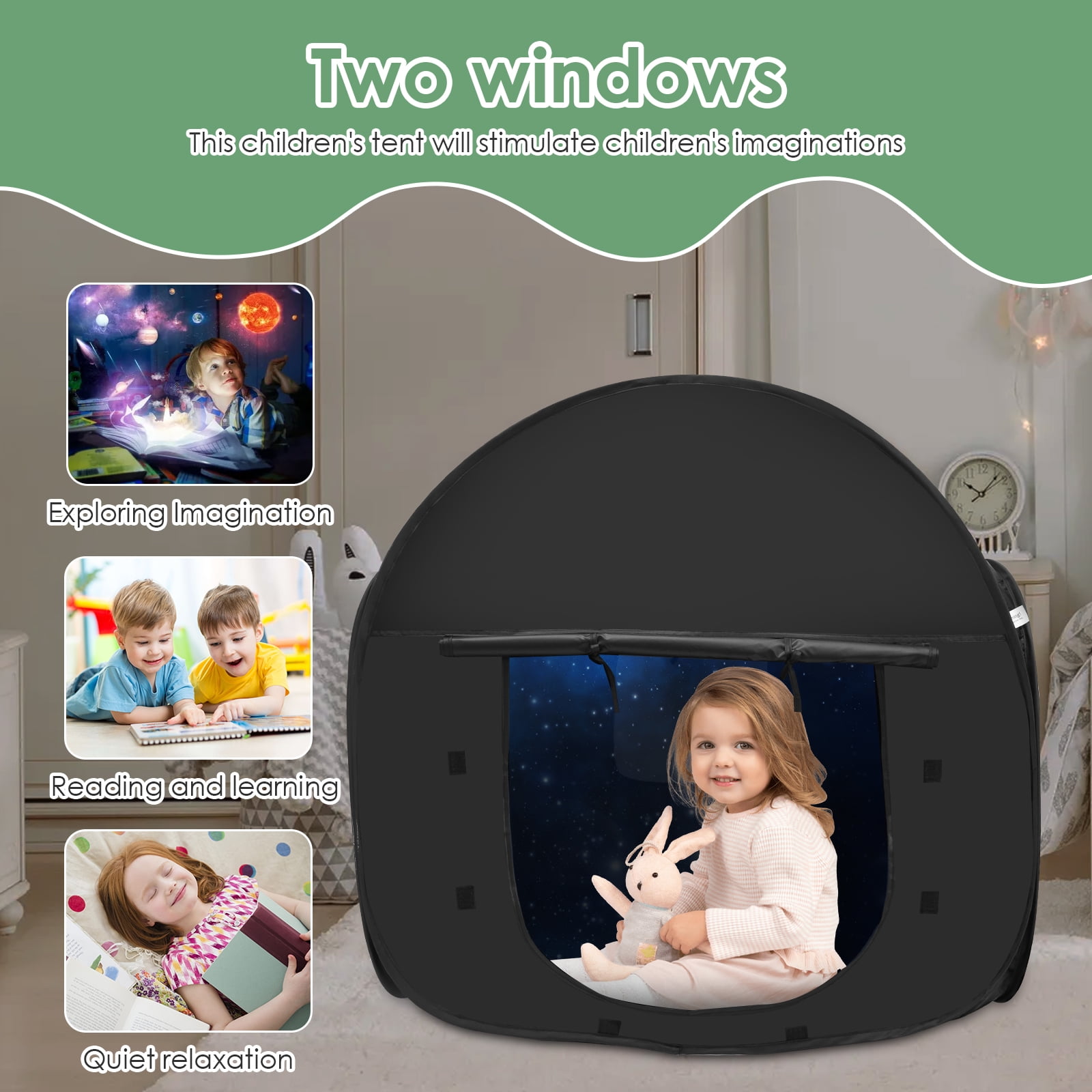 AEVXKHI Pop Up Blackout Calming Tent with 2 Windows, Easy to Set Up, Foldable Calm Down Black Tent, Comfortable Accommodate 1 to 2 People Calm Corner Tent for Kids - Image 5