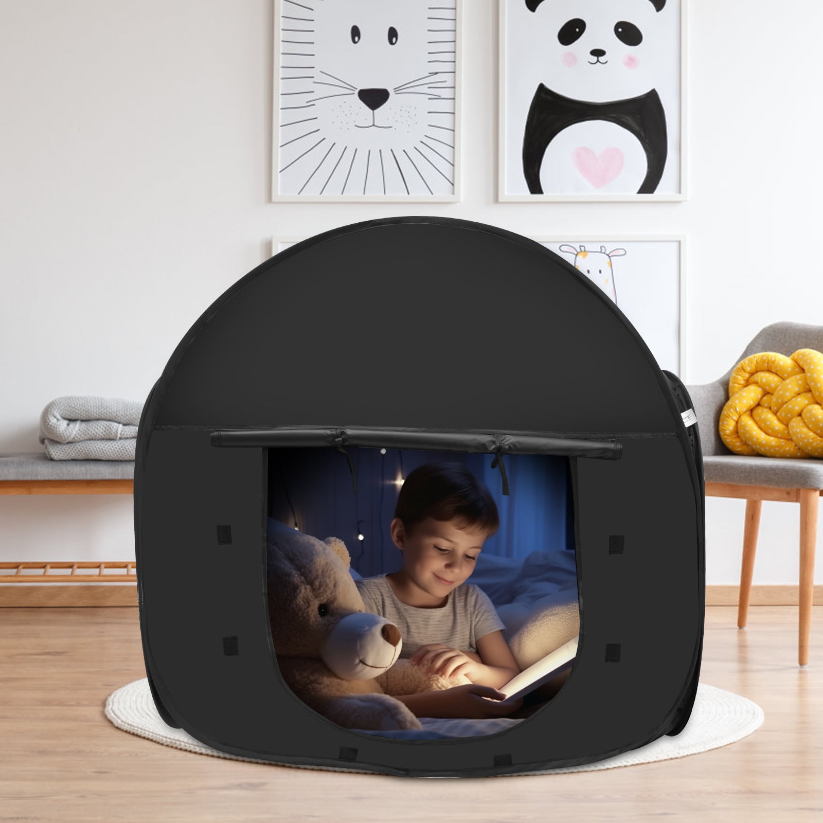 AEVXKHI Pop Up Blackout Calming Tent with 2 Windows, Easy to Set Up, Foldable Calm Down Black Tent, Comfortable Accommodate 1 to 2 People Calm Corner Tent for Kids - Image 9