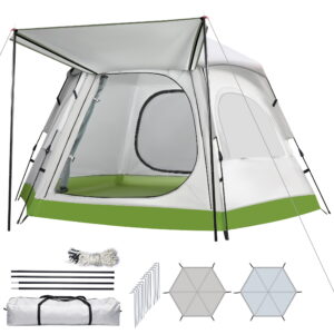 Fenbeli 4-6 Person Waterproof Family Camping Tent for All Seasons, Instant Setup Outdoor Tent with Double Doors, Dome Design for Family, Hiking & Traveling