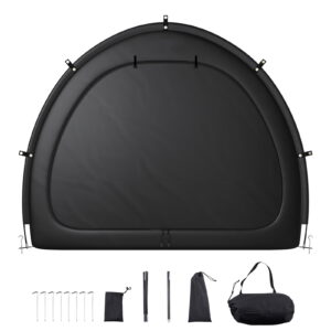 KFFKFF Outdoor Bike Shelter, Holds 4-5 Bicycles, Spacious Tent with Ventilation Window, Water-Resistant Fan-Shaped Design, Durable Fiberglass Frame & Double Zippers, Suitable for Bikes