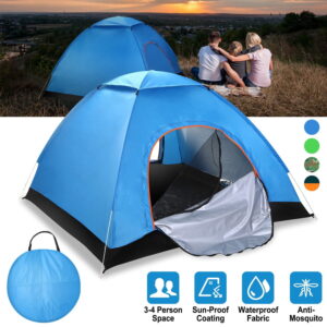 3-4Person Waterproof Pop Up Camping Tent Folding Instant Setup Tent w/ 2 Mosquito Net