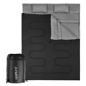 GVN 2 Person Waterproof Sleeping Bag with 2 Pillows-Black