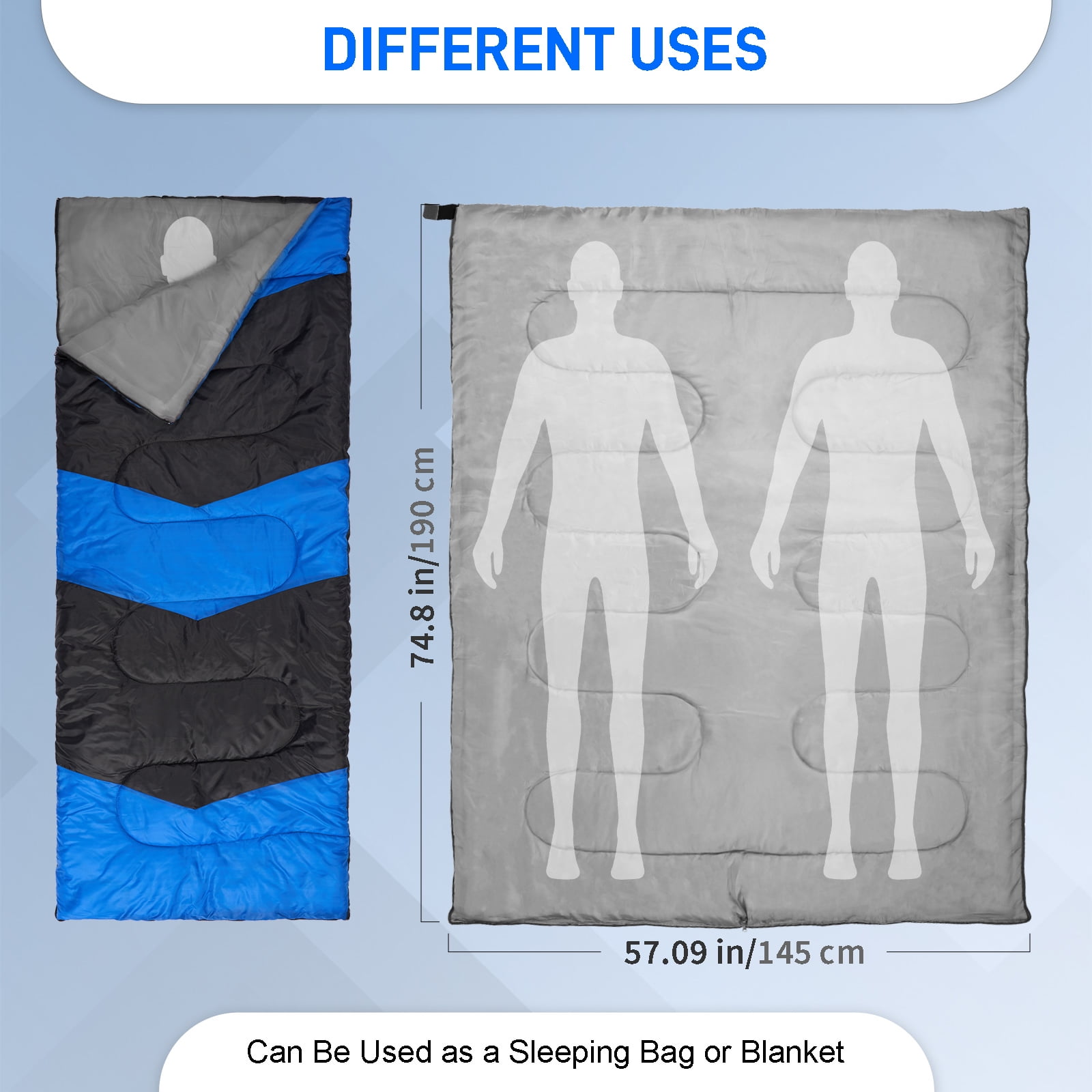 Zimtown Cold Weather Rectangular Sleeping Bag - Lightweight Camping Essential with Storage Bag, Use for 42-68 ℉, Blue - Image 5