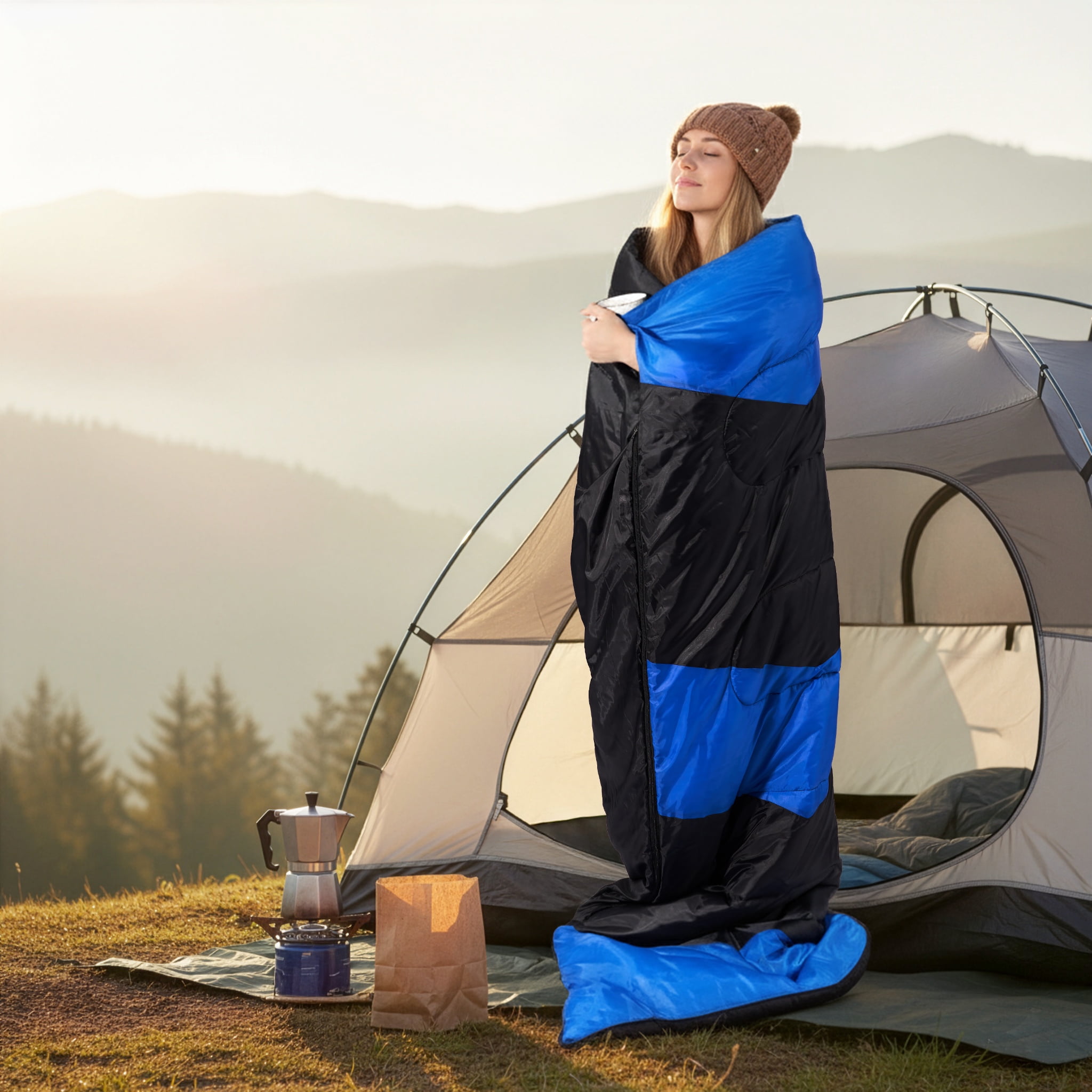 Zimtown Cold Weather Rectangular Sleeping Bag - Lightweight Camping Essential with Storage Bag, Use for 42-68 ℉, Blue - Image 6