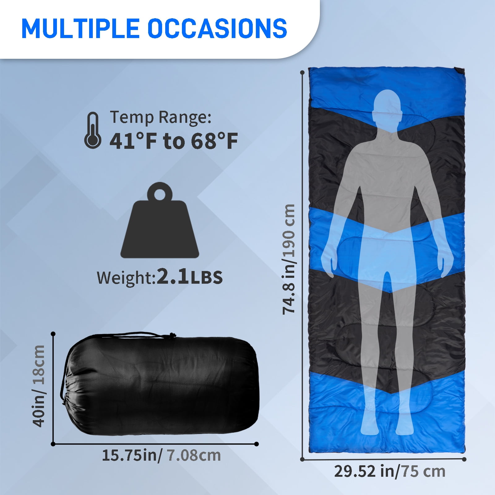 Zimtown Cold Weather Rectangular Sleeping Bag - Lightweight Camping Essential with Storage Bag, Use for 42-68 ℉, Blue - Image 8