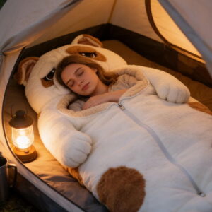 Fluffy Dog Sleeping Bag, Plush Dog Envelope Sleeping Bag for Human, Adult-Size Wearable Blanket with Super Soft & Washable Warm Design for Camping Travel Sleepovers & Home Lounging(A)