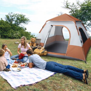 Ktaxon Camping Instant Tent 4 Person Automatic Glamping Tent Waterproof Brown