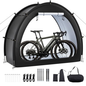 REKHH Outdoor Spacious Bike Storage Tent with Ventilated Window, Waterproof Fan-Shaped Bike Tent with High Strength Fiberglass & Dual Zippers, Fit for Bicycle,1-2 Bikes Front+Back 2 Doors