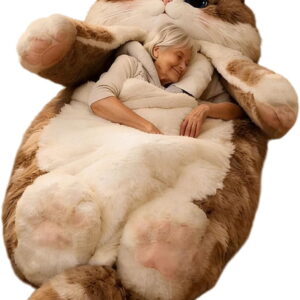 Cat Shaped Plush Sleeping Bag for Adults, 74.8"x31.4" Soft Plush Adorable Cat Envelope Sleeping Bag, Washable Warm Blanket for Camping Sleepovers Home(Q)