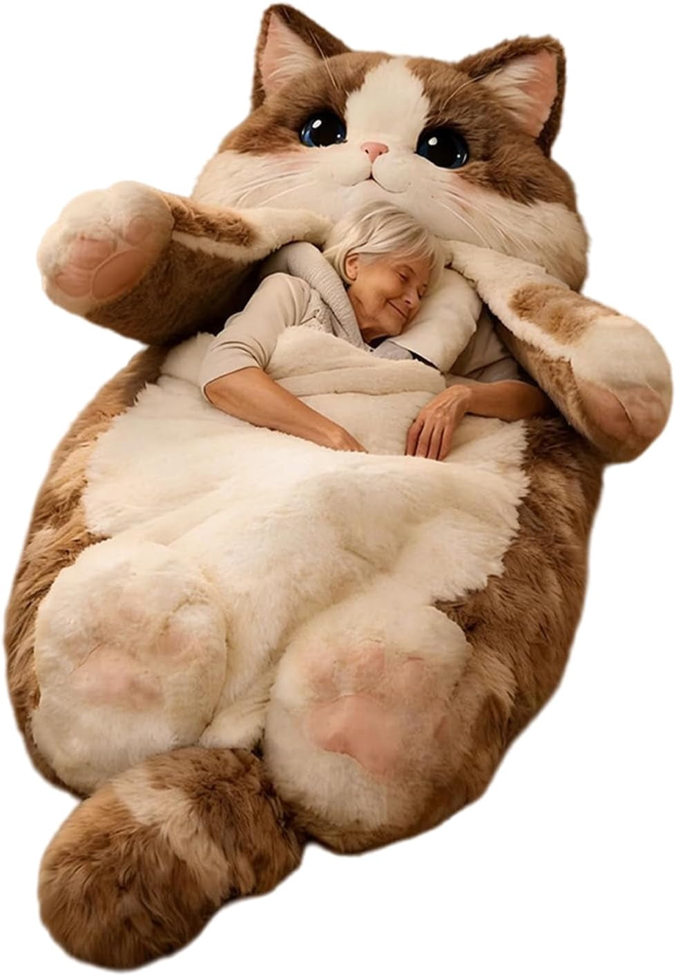 Cat Shaped Plush Sleeping Bag for Adults, 74.8"x31.4" Soft Plush Adorable Cat Envelope Sleeping Bag, Washable Warm Blanket for Camping Sleepovers Home(Q)