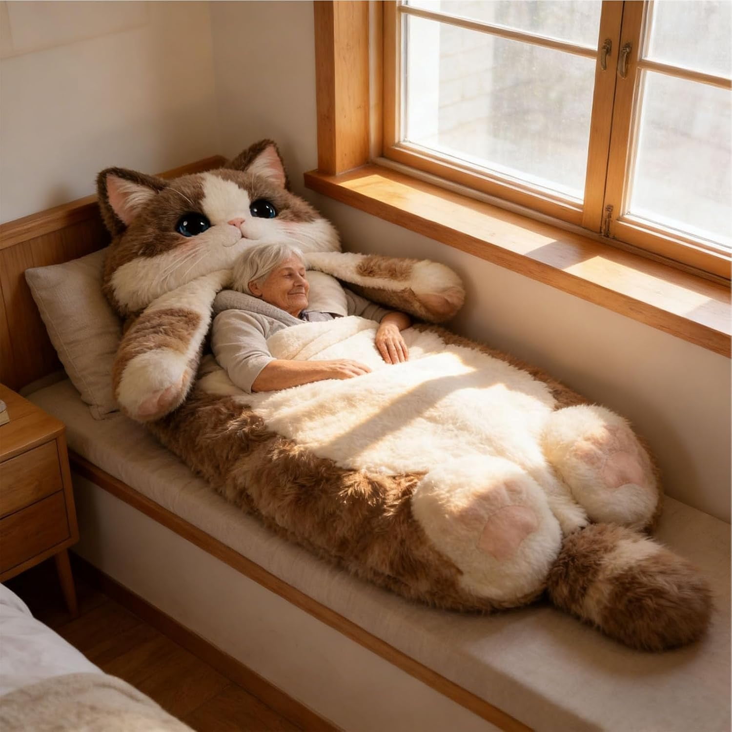 Cat Shaped Plush Sleeping Bag for Adults, 74.8"x31.4" Soft Plush Adorable Cat Envelope Sleeping Bag, Washable Warm Blanket for Camping Sleepovers Home(Q) - Image 2