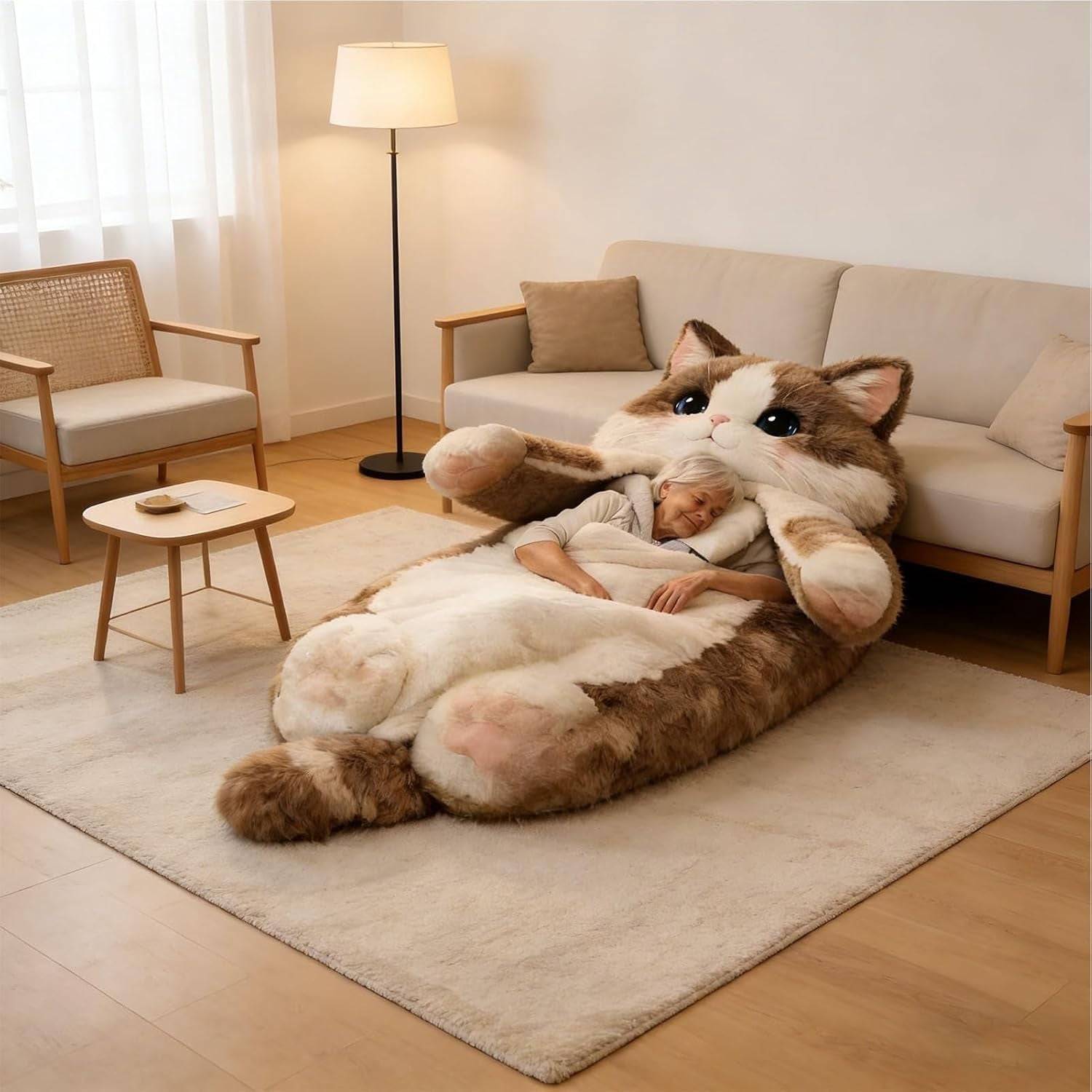 Cat Shaped Plush Sleeping Bag for Adults, 74.8"x31.4" Soft Plush Adorable Cat Envelope Sleeping Bag, Washable Warm Blanket for Camping Sleepovers Home(Q) - Image 4