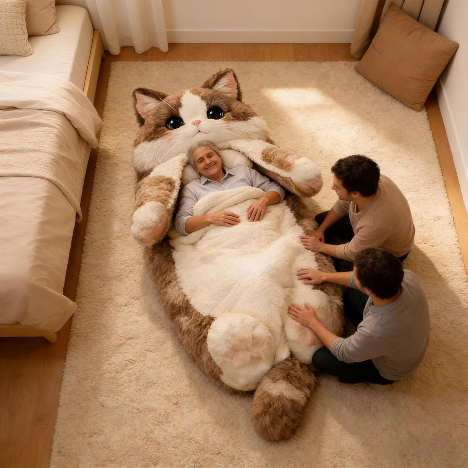 Cat Shaped Plush Sleeping Bag for Adults, 74.8"x31.4" Soft Plush Adorable Cat Envelope Sleeping Bag, Washable Warm Blanket for Camping Sleepovers Home(Q) - Image 5