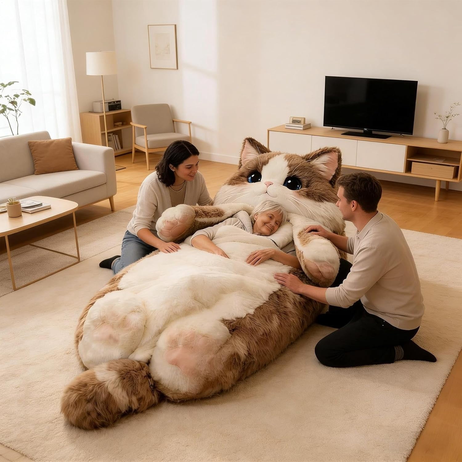 Cat Shaped Plush Sleeping Bag for Adults, 74.8"x31.4" Soft Plush Adorable Cat Envelope Sleeping Bag, Washable Warm Blanket for Camping Sleepovers Home(Q) - Image 6