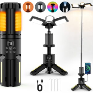 SaveJoy Camping Lights Rechargeable LED Flashlight, Foldable Working Lantern for Camping Hiking with 8 Modes, Black