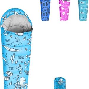KidzAdventure 32-59F Youth and Kids Sleeping Bag | Indoor/Outdoor Boys and Girls Sleeping Bag | Mummy Style, Lightweight Sleeping Bag for Kids - Ocean World Youth