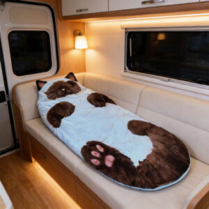 Cat Sleeping Bag for Human, Adorable Cat Envelope Sleeping Bag, 68.9x31.5 Inch Washable Warm Blanket Suitable for Friends Staying Overnight, Camping, and Car Trips