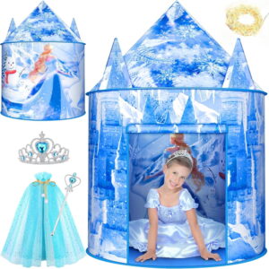Beefunni Princess Tent for Girls, Kids Pop Up Princess House with Snowflake Lights, Tent for Kids Indoor/Outdoor, Gifts Party Birthday Tent for Girls Kids 3 6 8+