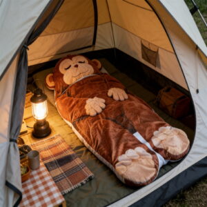 74.8x31.5in Adult Plush Monkey Sleeping Bag, Cute Envelope Style Warm Bag, Soft Fluffy Animal Sleeping Bag, Cozy Bedding for Home Camping