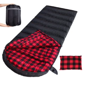 0 Degree Sleeping Bag Cotton Flannel Winter Cold Weather for Adults XXL waterproof Sleeping Bag 4 Season Big and Tall with Pillow Compression Sack (Right Zippers）